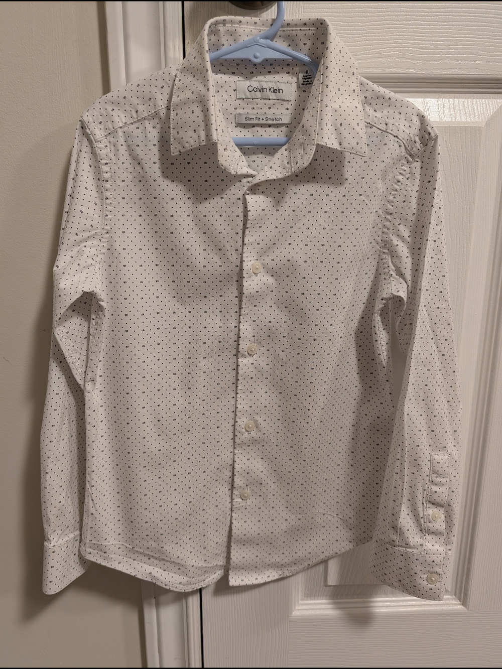 Calvin Klein Slim Fit White Dot-Pattern Shirt